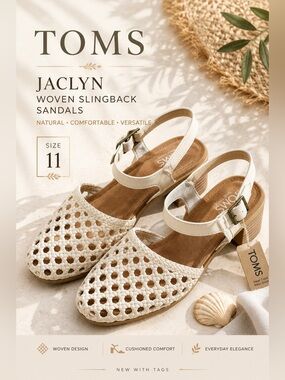 TOMS Jaclyn Natural Knotted Basket Weave Slingback Sandals Size 11 NWT